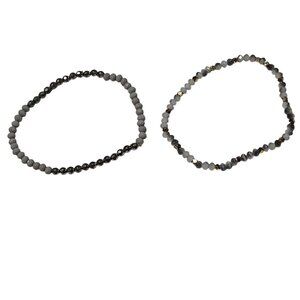 Gray Metallic Beaded Stretch Bracelets Set of 2 Simple Classic Fashion Jewelry